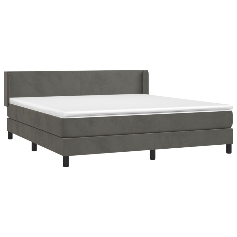 Pat box spring cu saltea, gri închis, 160x200 cm, catifea - 2 | YEO