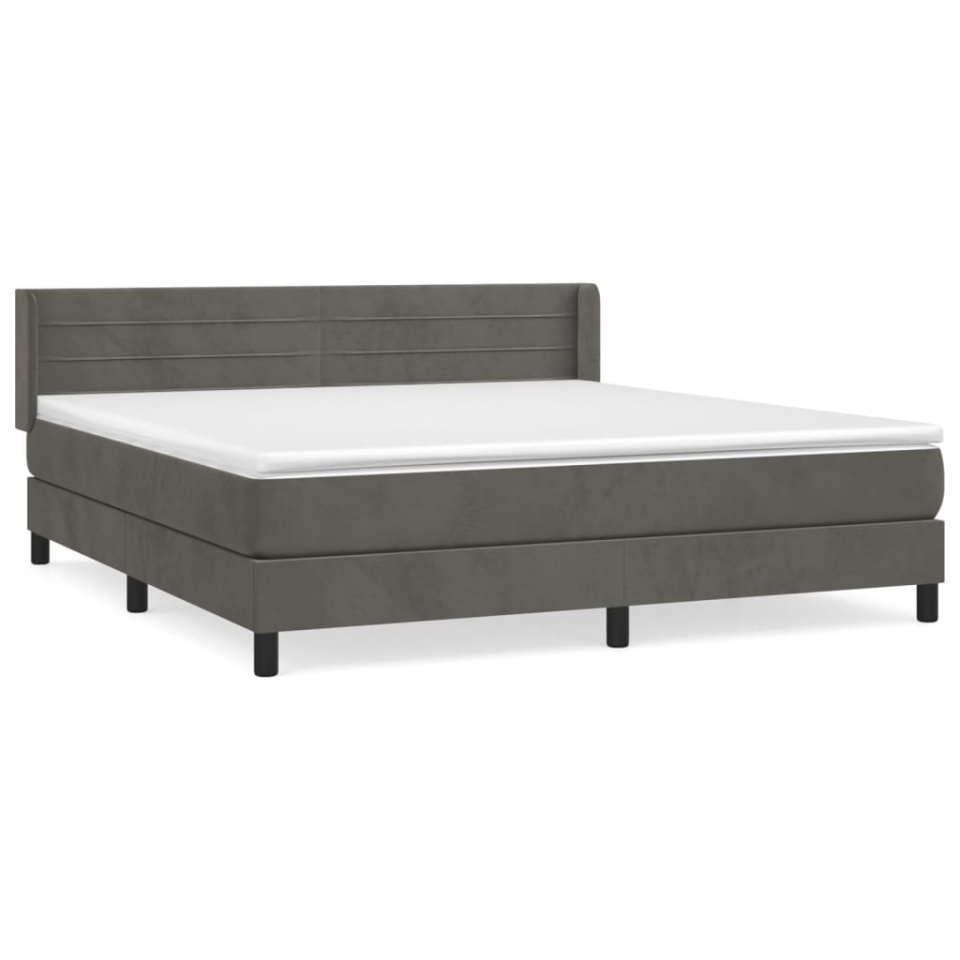 Pat box spring cu saltea, gri închis, 180x200 cm, catifea - 1 | YEO