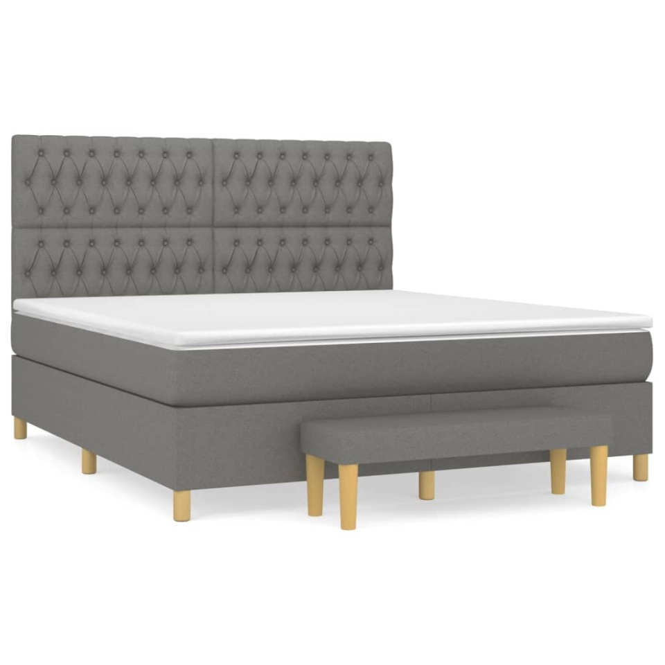 Pat box spring cu saltea, gri închis, 180x200 cm, textil - 1 | YEO