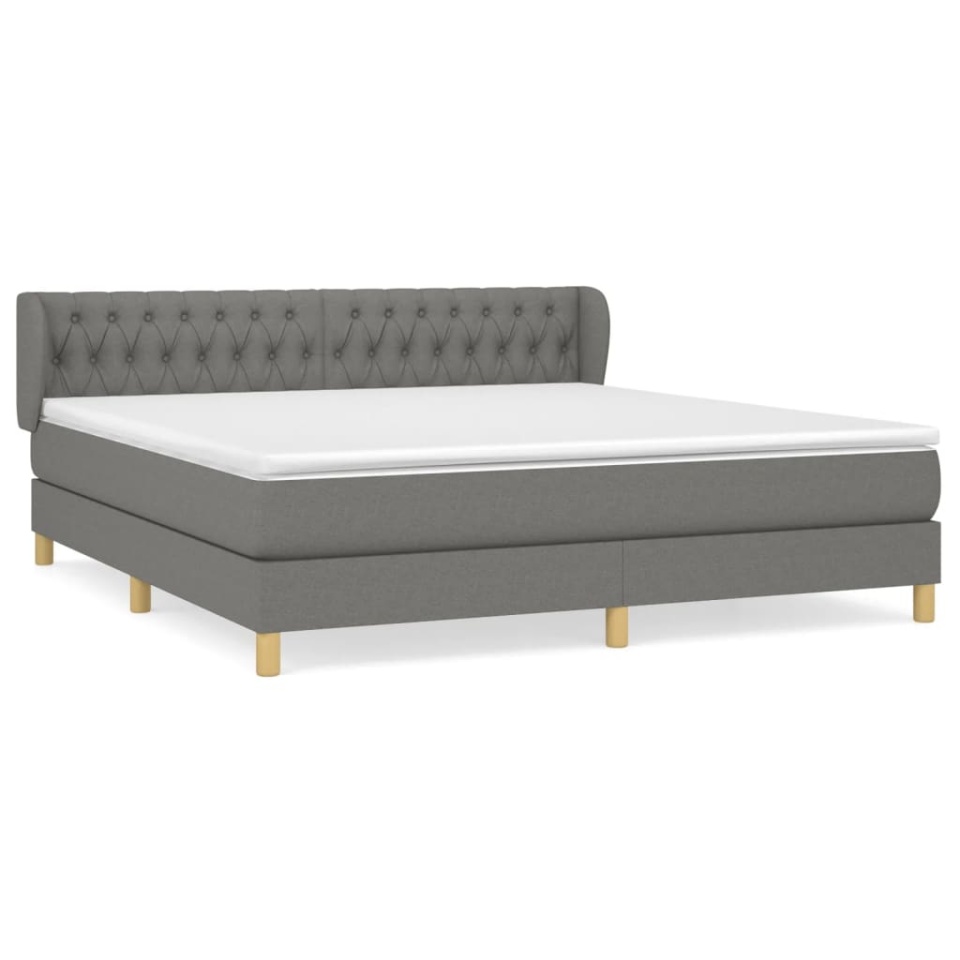 Pat box spring cu saltea, gri închis, 180x200 cm, textil - 1 | YEO
