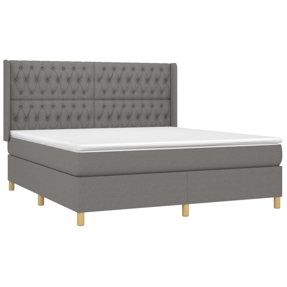 Pat box spring cu saltea, gri închis, 180x200 cm, textil - 2 | YEO