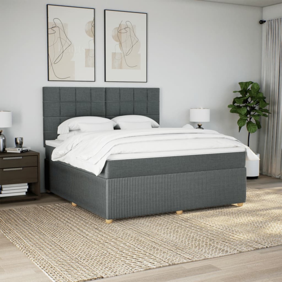 Pat box spring cu saltea, gri închis, 180x200 cm, textil - 2 | YEO