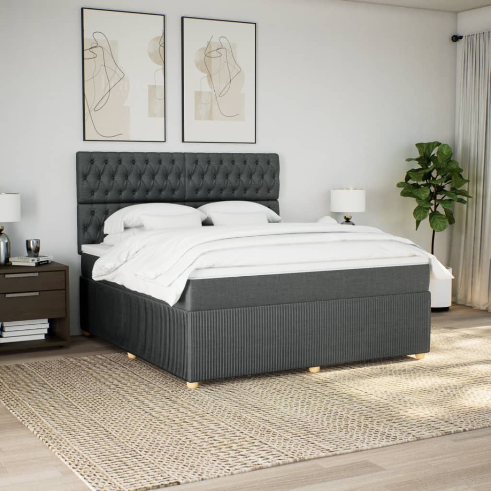 Pat box spring cu saltea, gri închis, 180x200 cm, textil - 2 | YEO