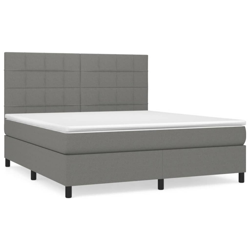 Pat box spring cu saltea, gri închis, 180x200 cm, textil - 1 | YEO