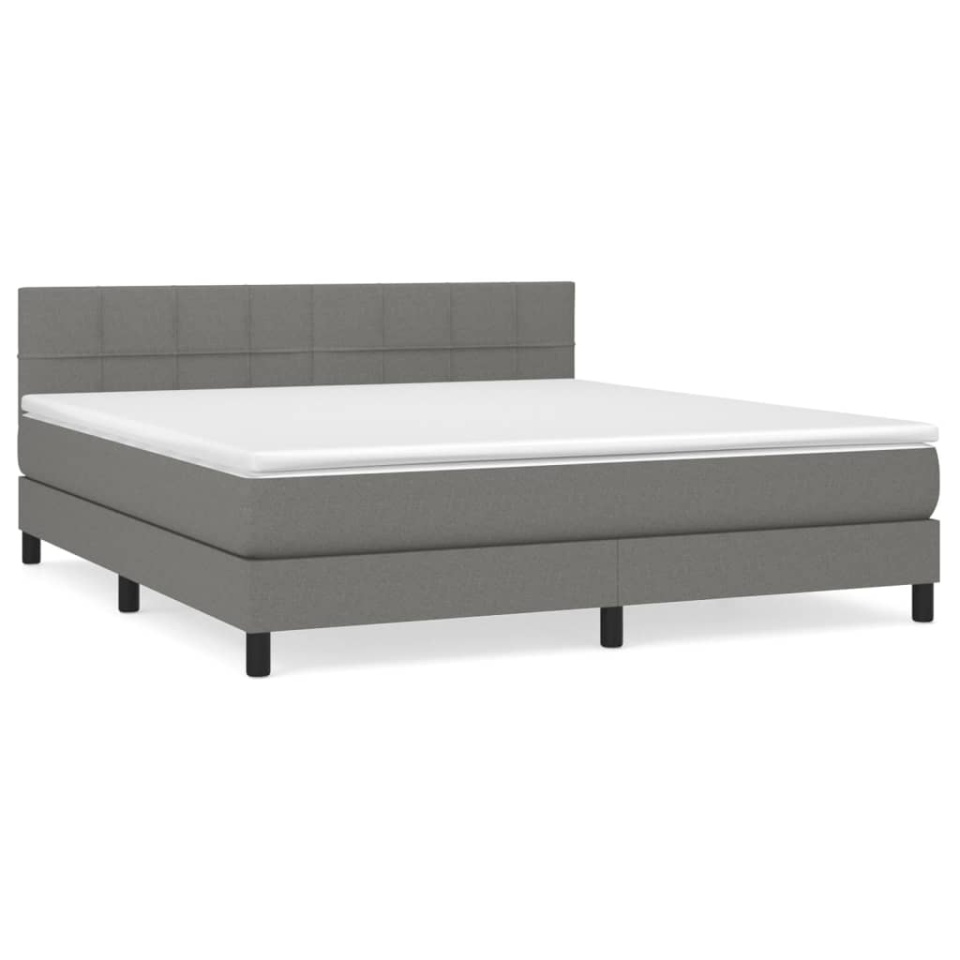 Pat box spring cu saltea, gri închis, 180x200 cm, textil - 1 | YEO