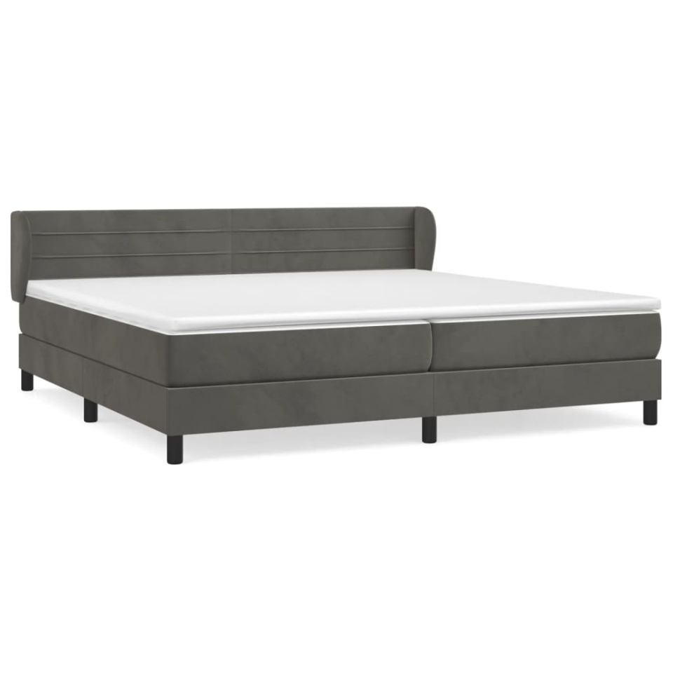 Pat box spring cu saltea, gri închis, 200x200 cm, catifea - 1 | YEO