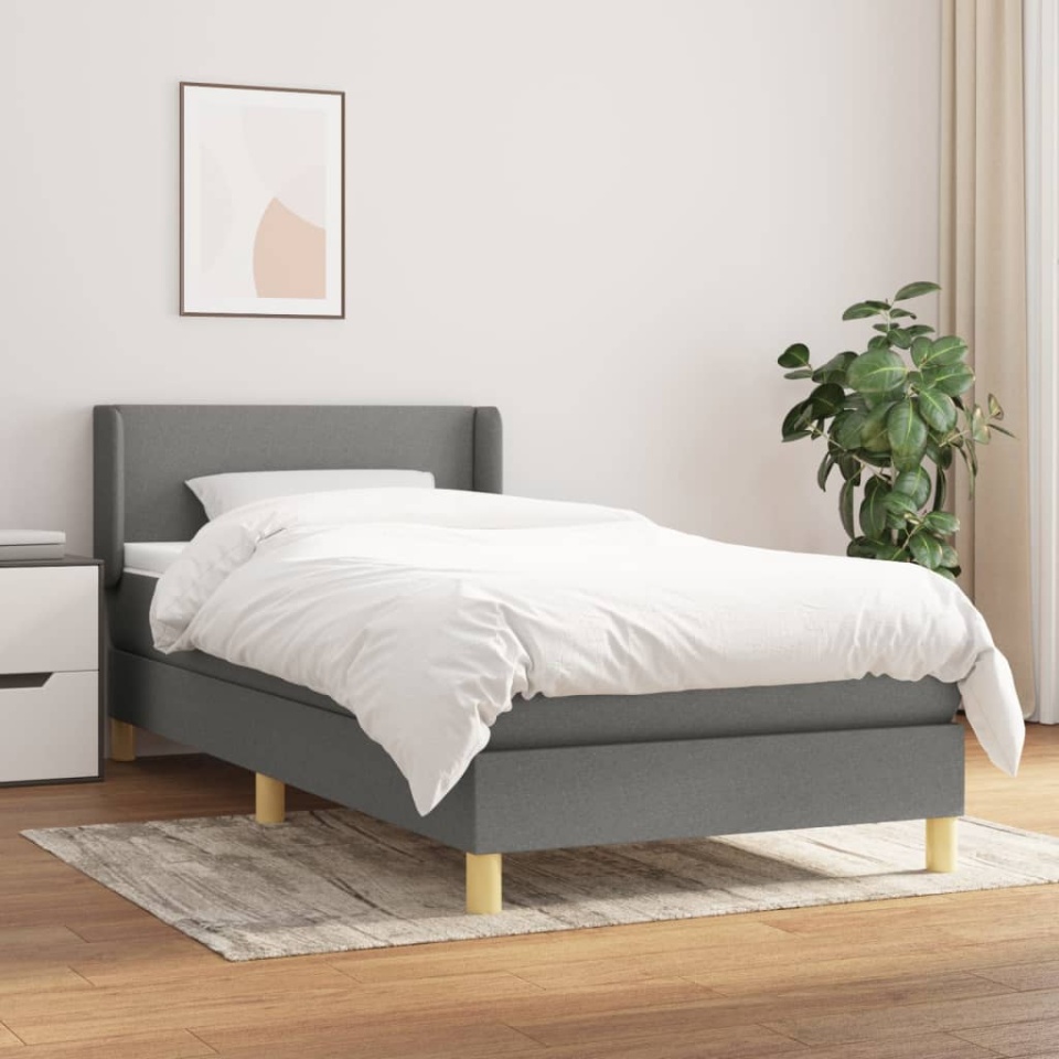 Pat box spring cu saltea, gri închis, 80x200 cm, textil