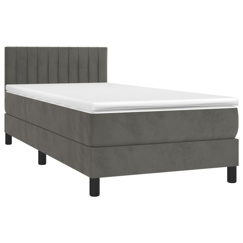 Pat box spring cu saltea, gri închis, 90x190 cm, catifea - 2 | YEO
