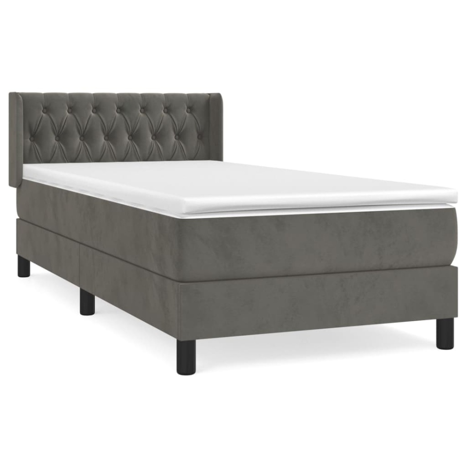 Pat box spring cu saltea, gri închis, 90x190 cm, catifea - 1 | YEO