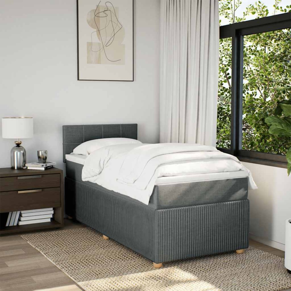 Pat box spring cu saltea, gri închis, 90x190 cm, textil - 2 | YEO