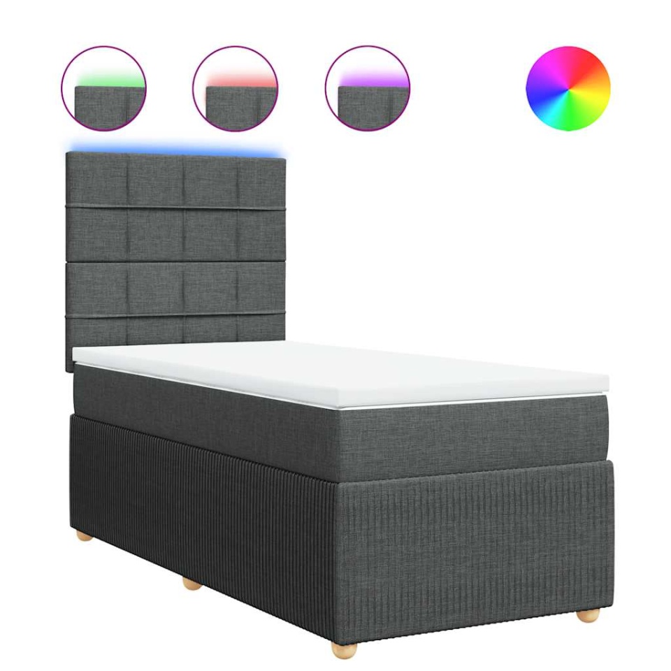 Pat box spring cu saltea, gri închis, 90x190 cm, textil - 1 | YEO