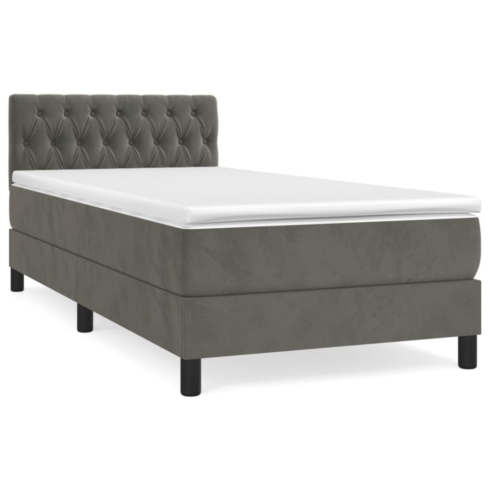 Pat box spring cu saltea, gri închis, 90x200 cm, catifea - 1 | YEO