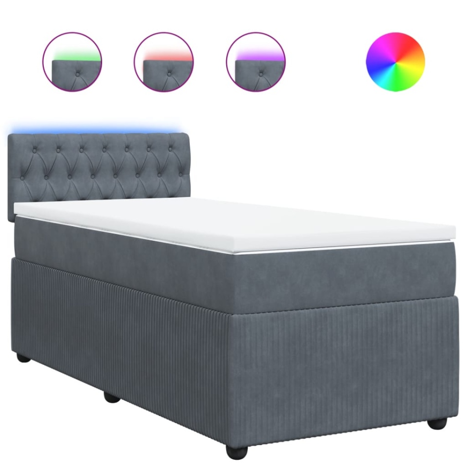 Pat box spring cu saltea, gri închis, 90x200 cm, catifea - 1 | YEO