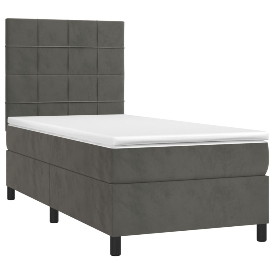 Pat box spring cu saltea, gri închis, 90x200 cm, catifea - 2 | YEO