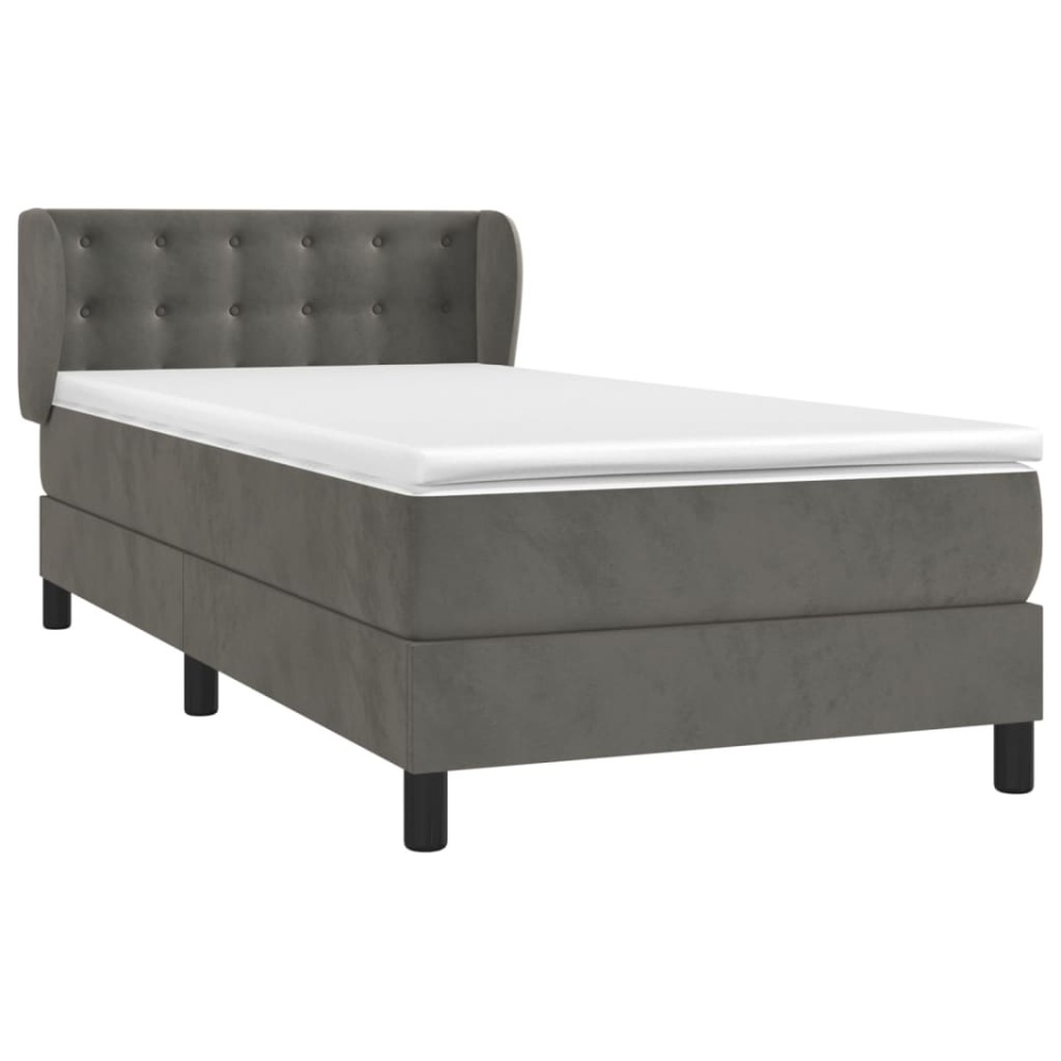 Pat box spring cu saltea, gri închis, 90x200 cm, catifea - 2 | YEO