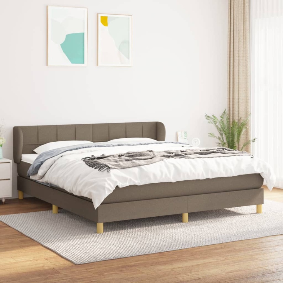 Pat box spring cu saltea, gri taupe, 160x200 cm material textil
