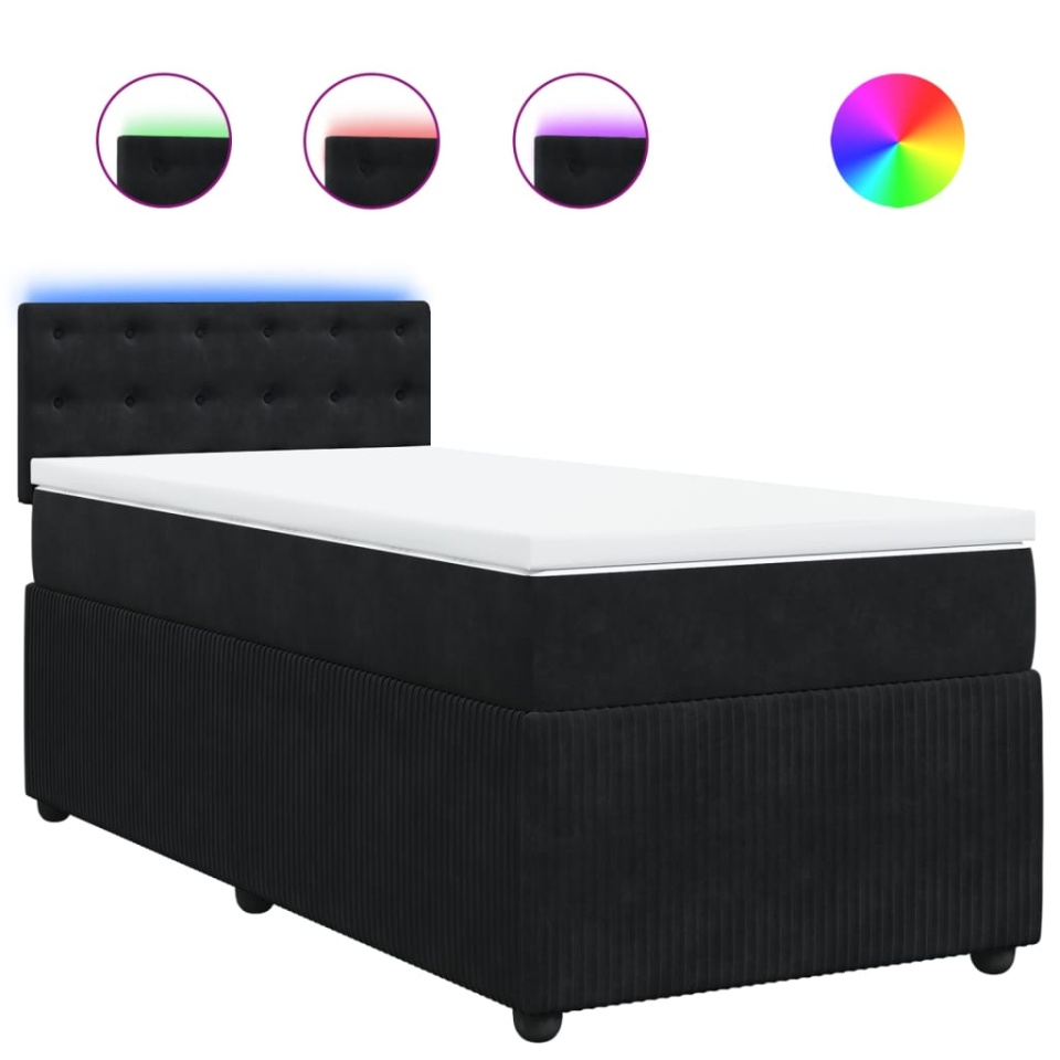 Pat box spring cu saltea, negru, 100x200 cm, catifea - 1 | YEO