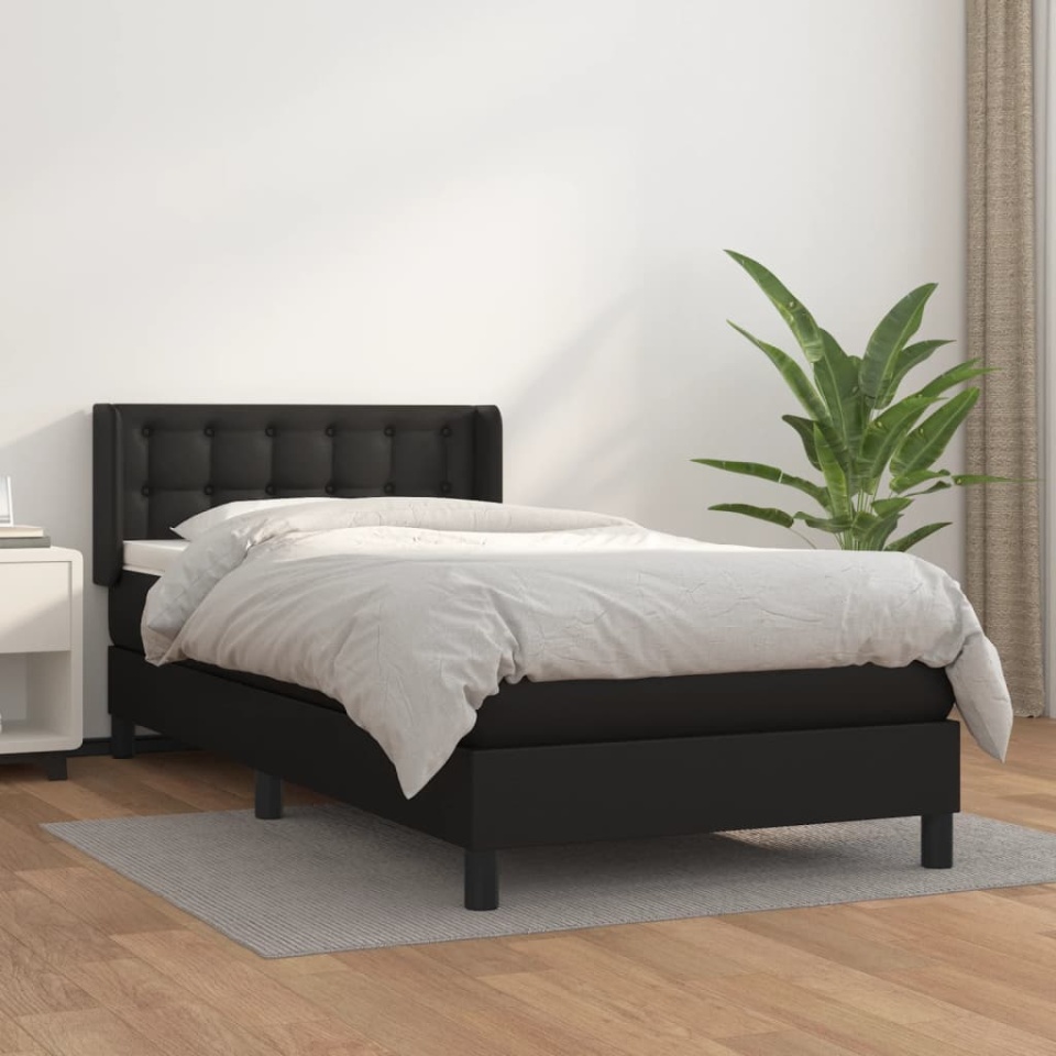 Pat box spring cu saltea, negru, 100x200 cm, piele ecologică
