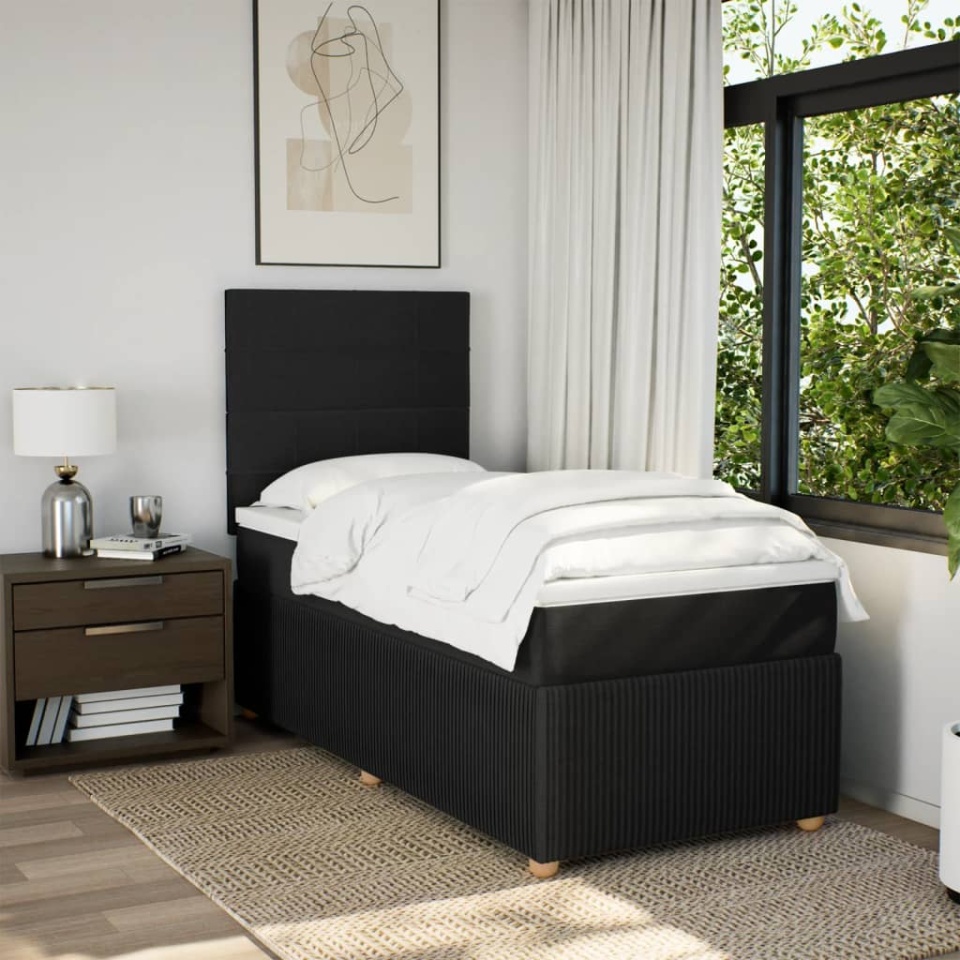 Pat box spring cu saltea, negru, 100x200 cm, textil - 3 | YEO