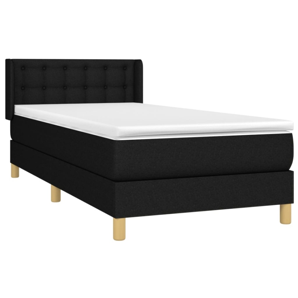Pat box spring cu saltea, negru, 100x200 cm, textil - 2 | YEO