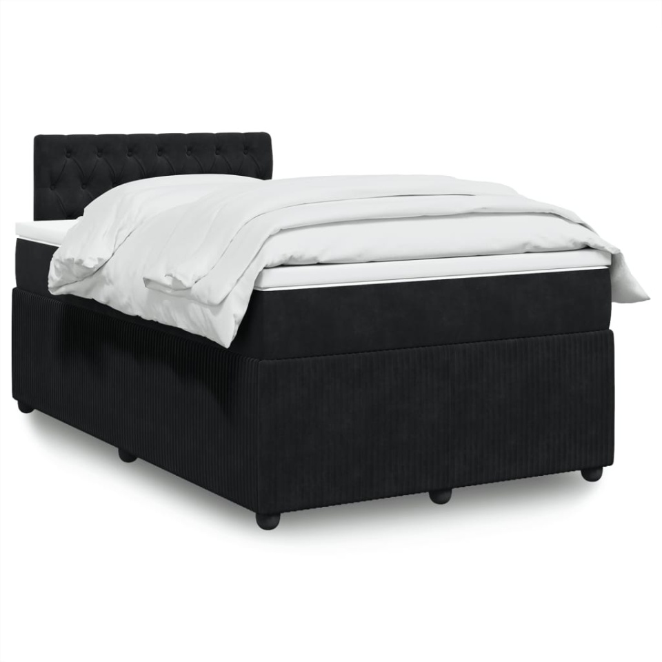 Pat box spring cu saltea, negru, 120x200 cm, catifea