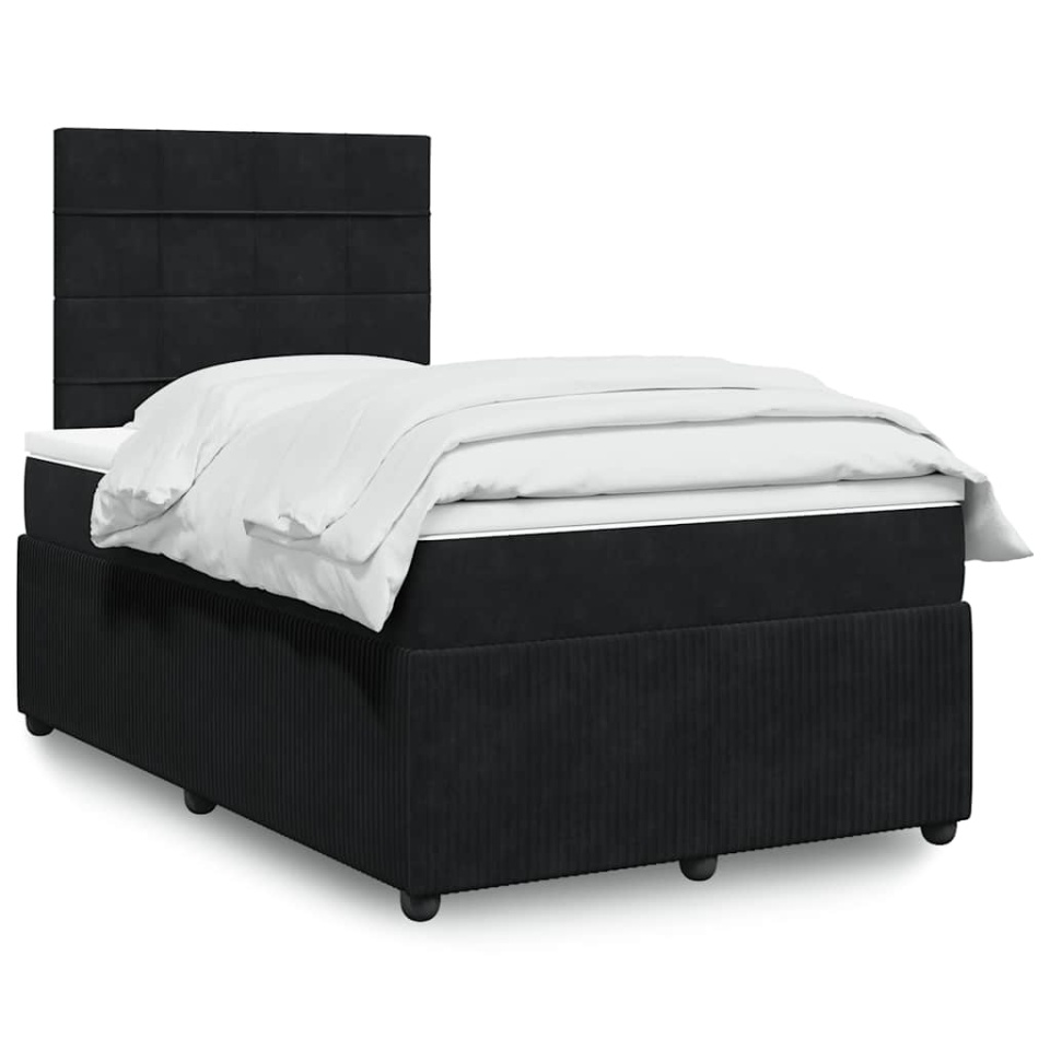 Pat box spring cu saltea, negru, 120x200 cm, catifea