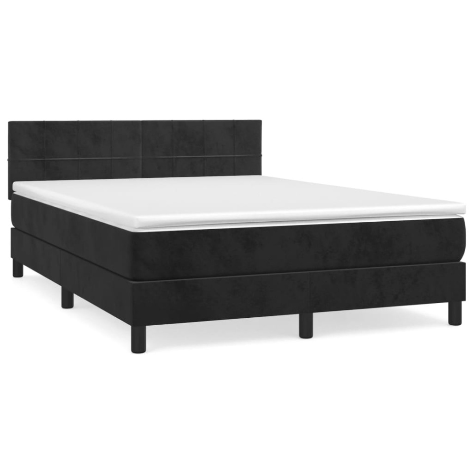 Pat box spring cu saltea, negru, 140x200 cm, catifea - 1 | YEO