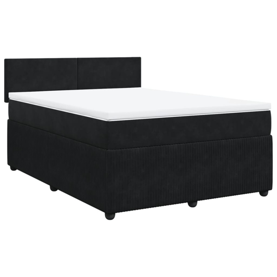 Pat box spring cu saltea, negru, 160x200 cm, catifea - 1 | YEO