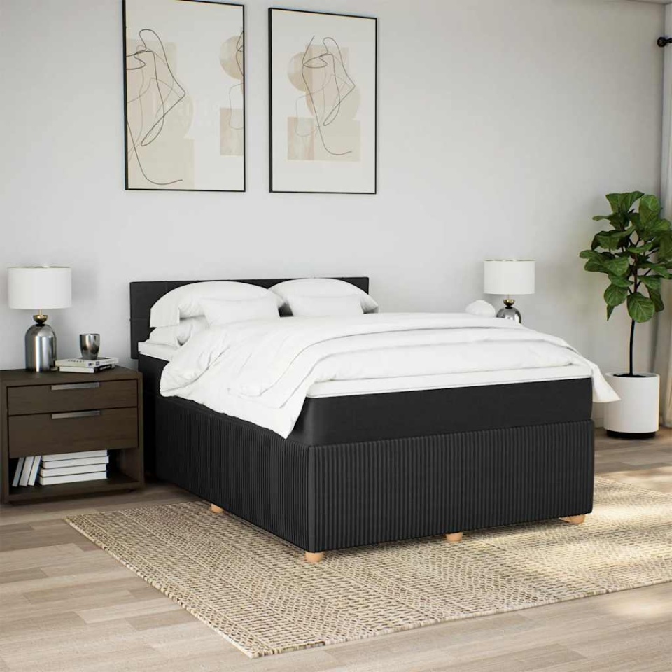 Pat box spring cu saltea, negru, 160x200 cm, textil - 3 | YEO