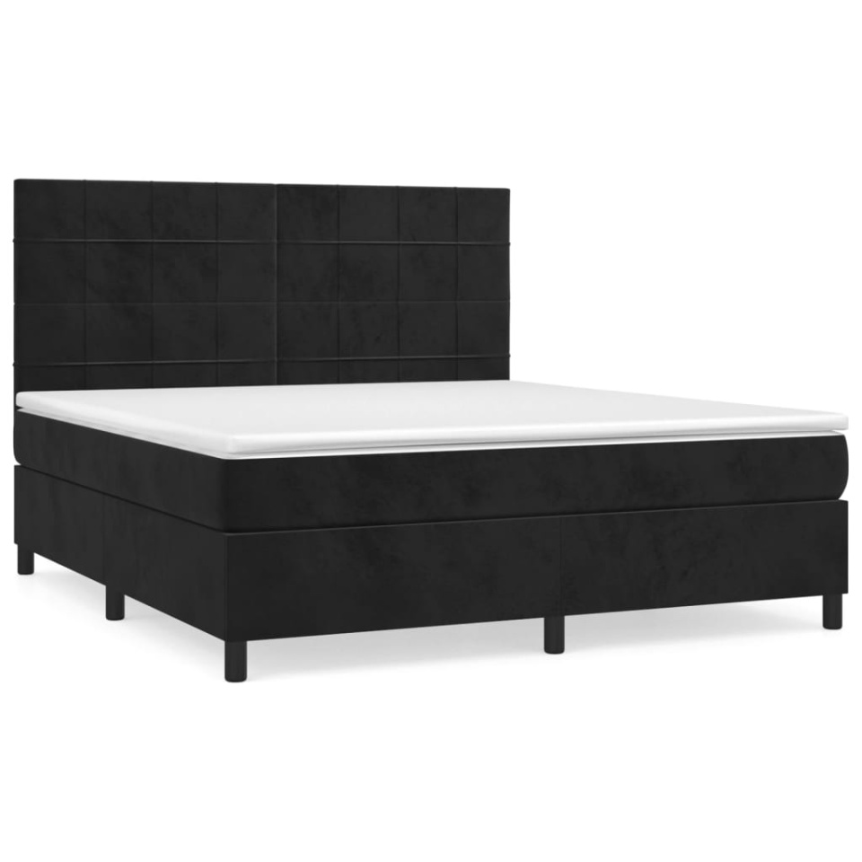 Pat box spring cu saltea, negru, 180x200 cm, catifea - 1 | YEO