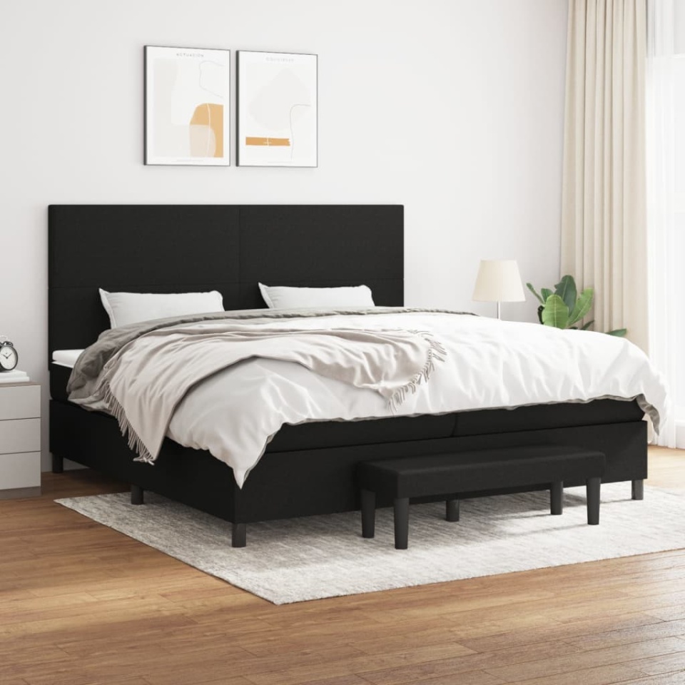 Pat box spring cu saltea, negru, 200x200 cm, textil