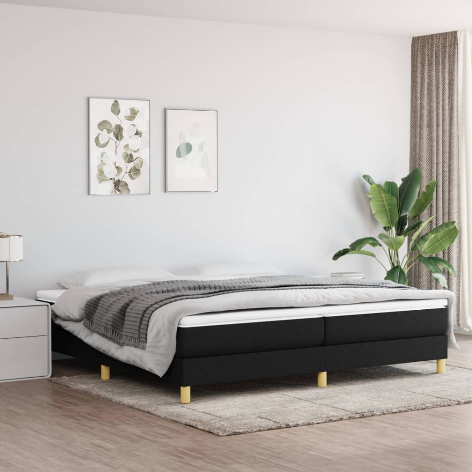 Pat box spring cu saltea, negru, 200x200 cm, textil