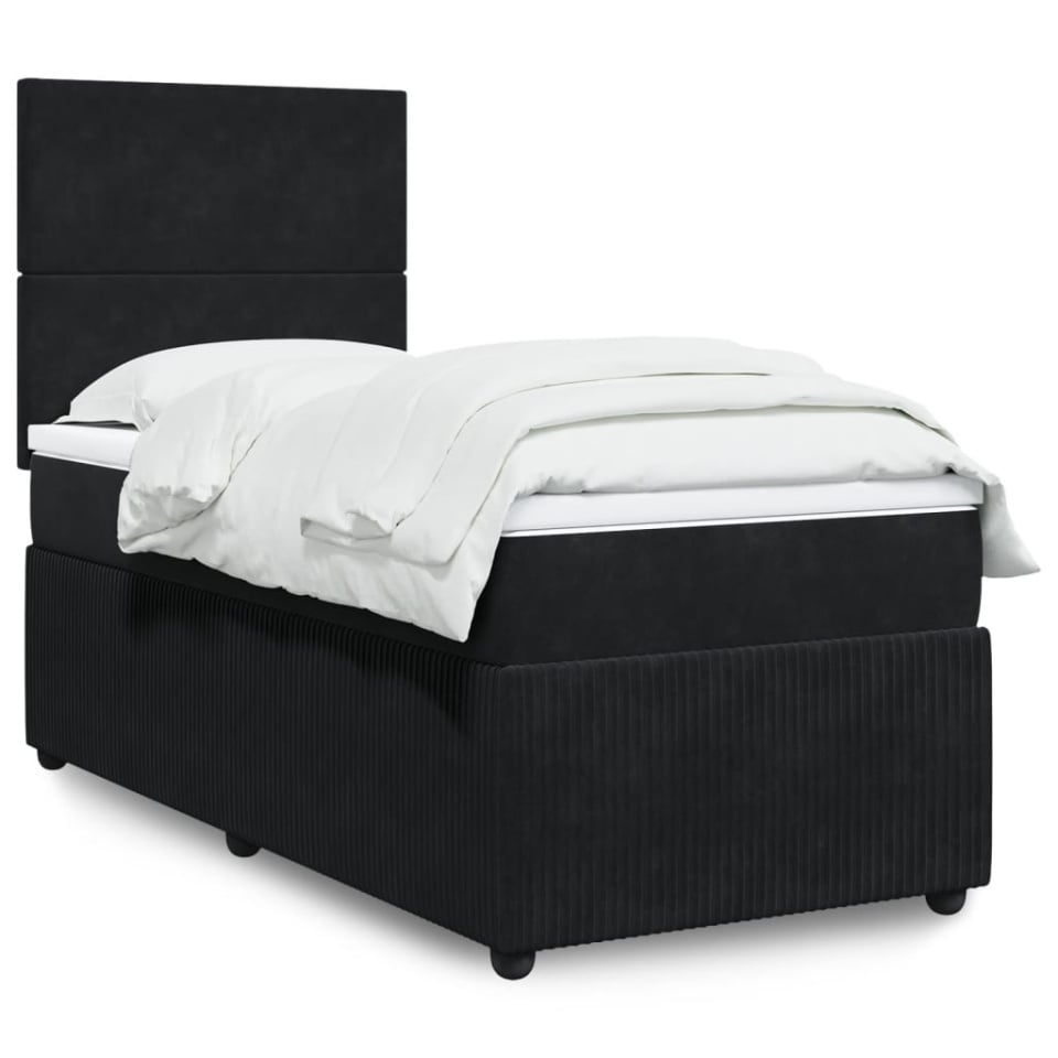 Pat box spring cu saltea, negru, 80x200 cm, catifea