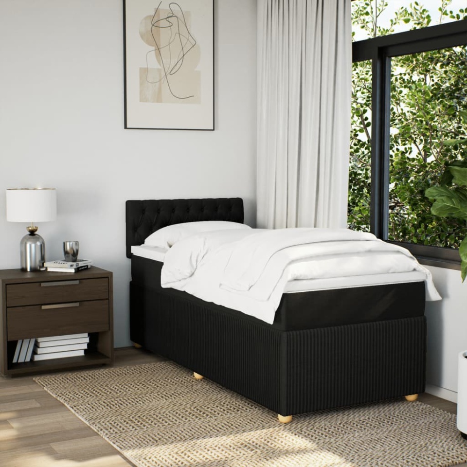 Pat box spring cu saltea, negru, 80x200 cm, textil - 2 | YEO