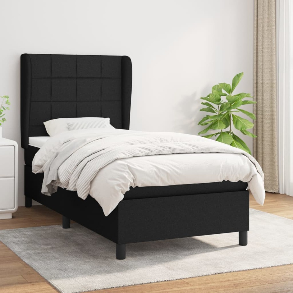 Pat box spring cu saltea, negru, 80x200 cm, textil