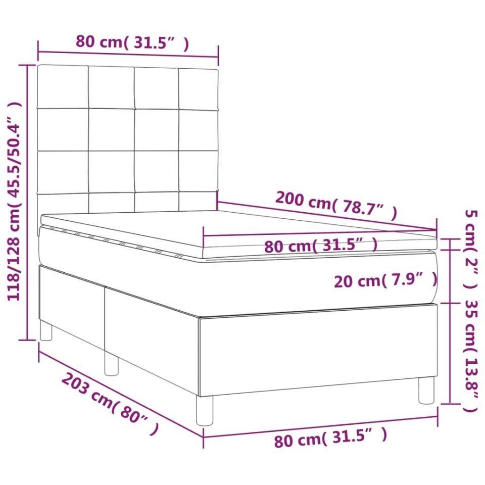 Pat box spring cu saltea, negru, 80x200 cm, textil - 4 | YEO