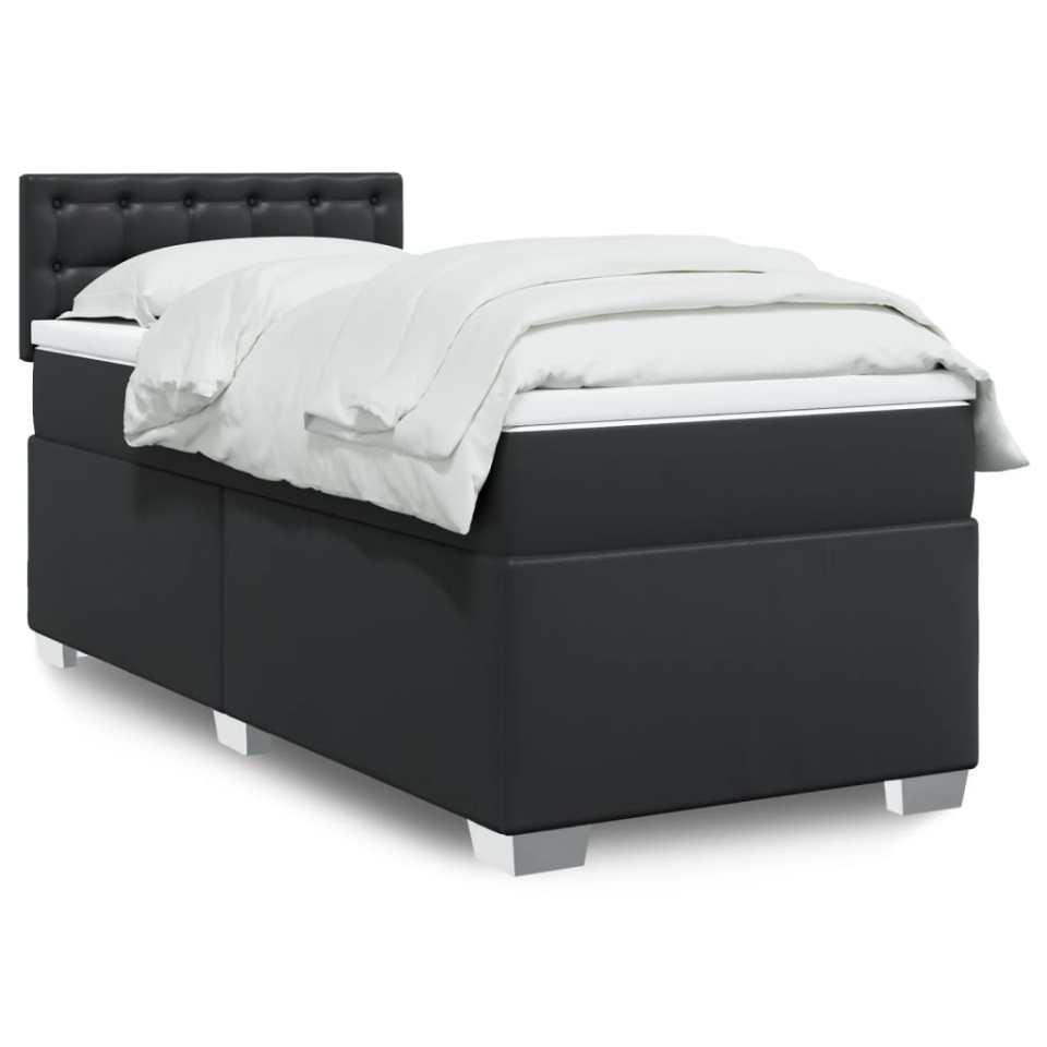 Pat box spring cu saltea, negru, 90x190 cm, piele ecologică