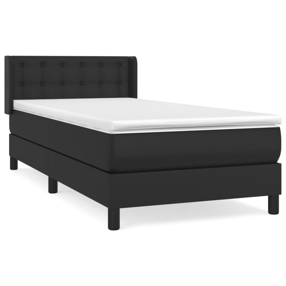 Pat box spring cu saltea, negru, 90x190 cm, piele ecologică - 1 | YEO
