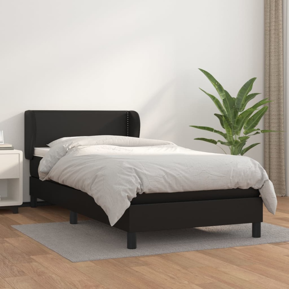 Pat box spring cu saltea, negru, 90x190 cm, piele ecologică