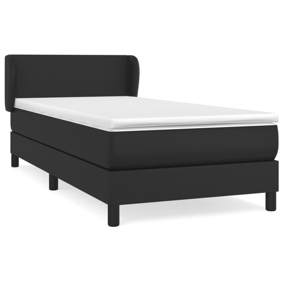Pat box spring cu saltea, negru, 90x190 cm, piele ecologică - 1 | YEO