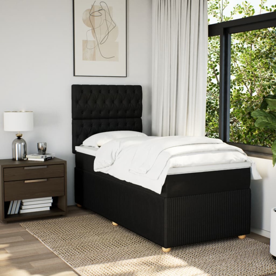 Pat box spring cu saltea, negru, 90x190 cm, textil - 3 | YEO