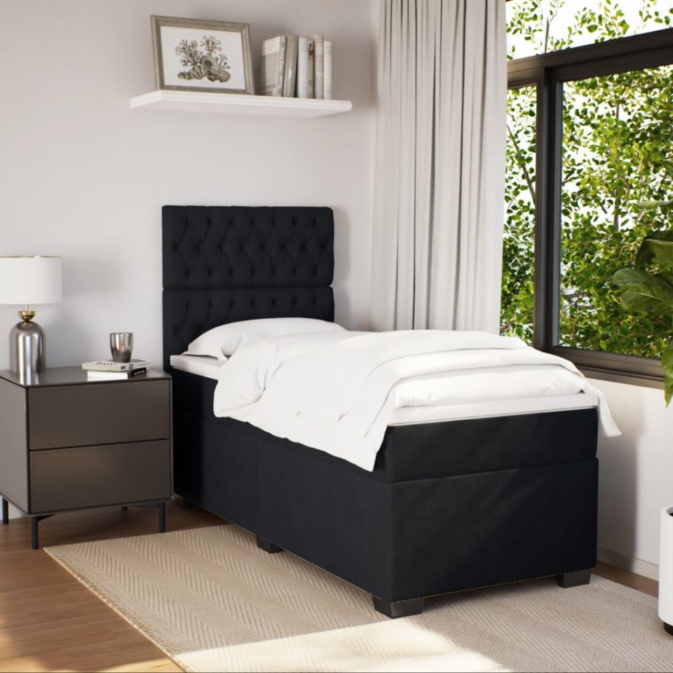 Pat box spring cu saltea, negru, 90x200 cm, catifea - 2 | YEO