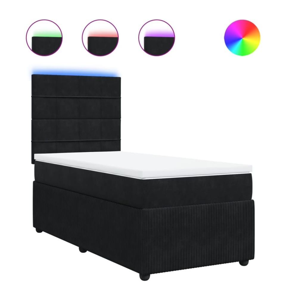 Pat box spring cu saltea, negru, 90x200 cm, catifea - 1 | YEO