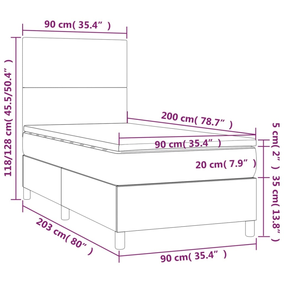 Pat box spring cu saltea, negru, 90x200 cm, textil - 4 | YEO