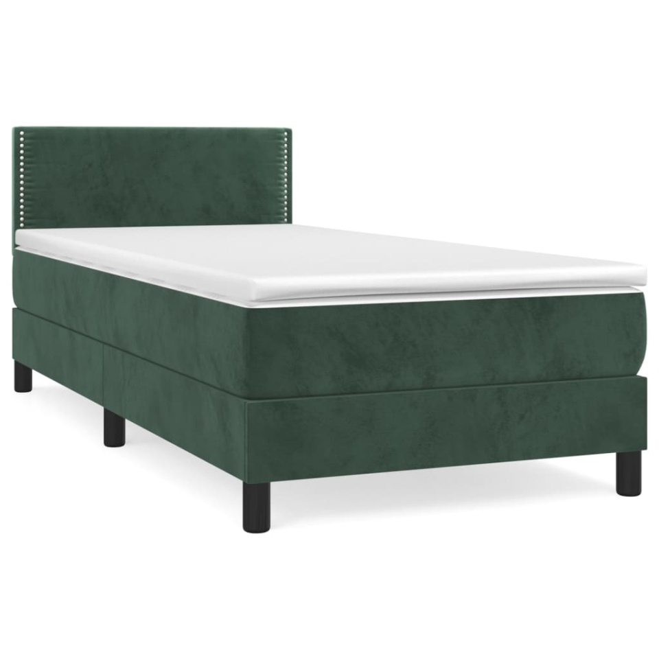 Pat box spring cu saltea, verde închis, 100x200 cm, catifea - 1 | YEO