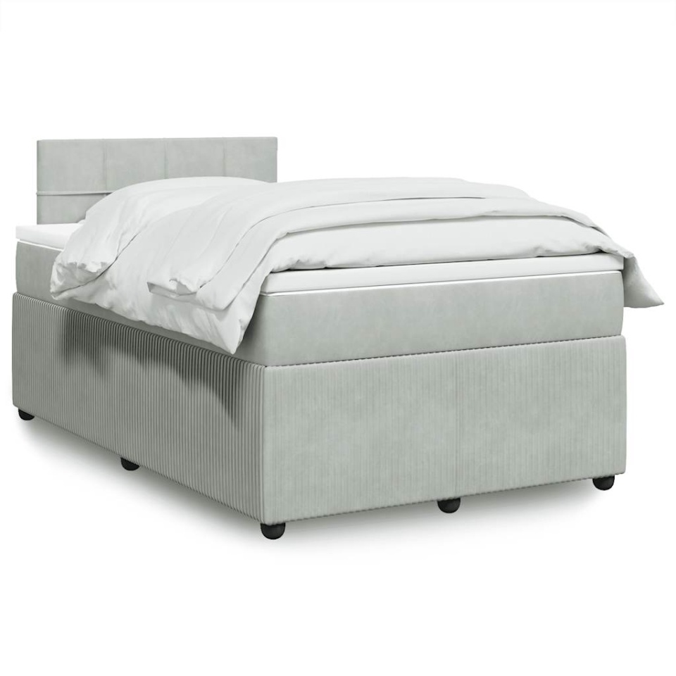 Pat continental cu saltea, gri deschis, 120x200 cm, catifea