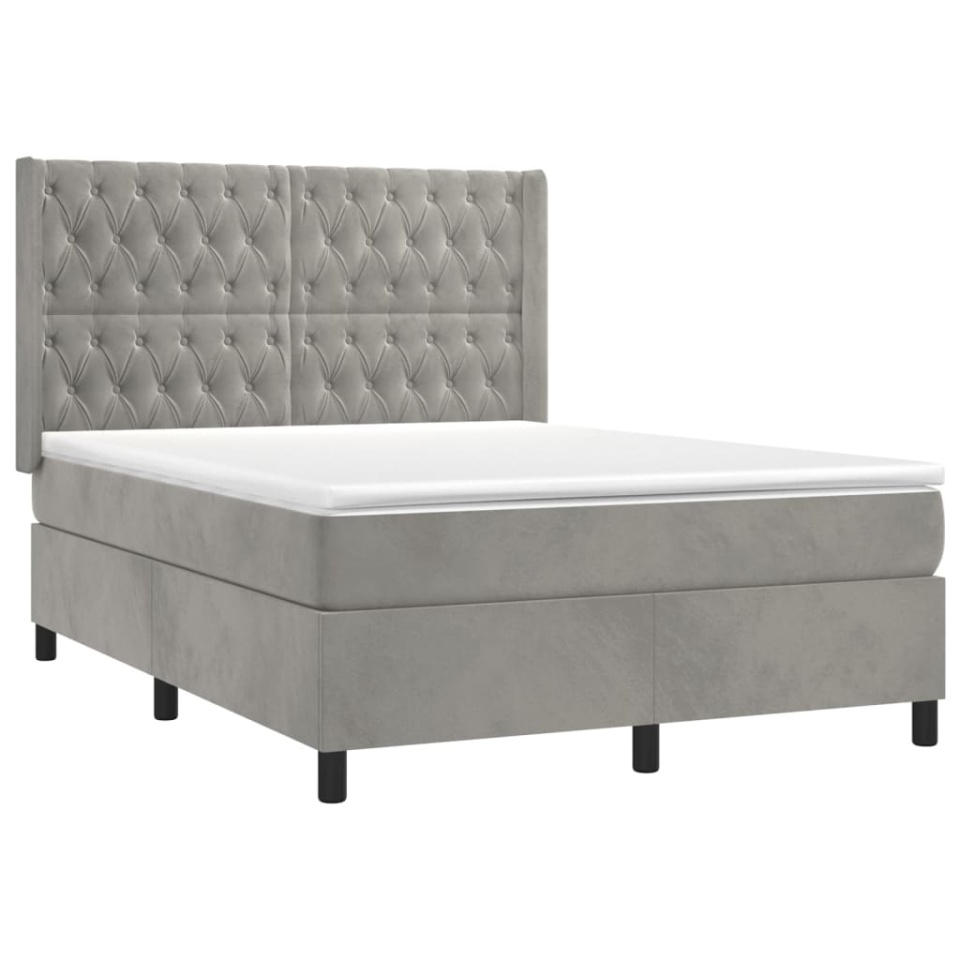 Pat continental cu saltea și LED gri deschis 140x190 cm catifea - 3 | YEO