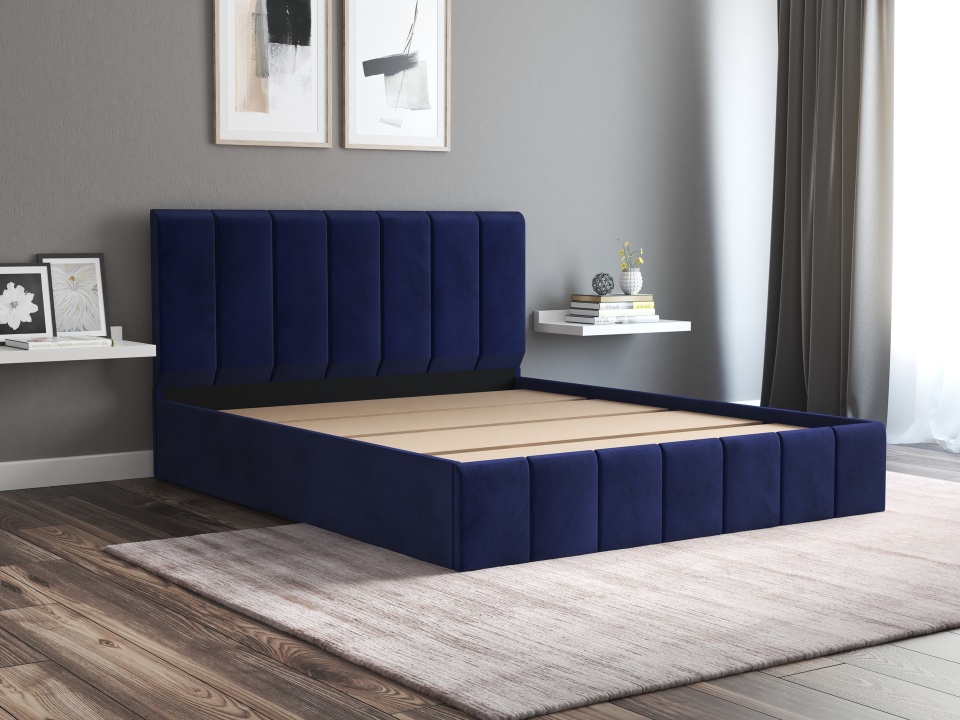 Pat Cozy cu saltea, 160x200 cm, albastru, suport saltea din PAL - 2 | YEO