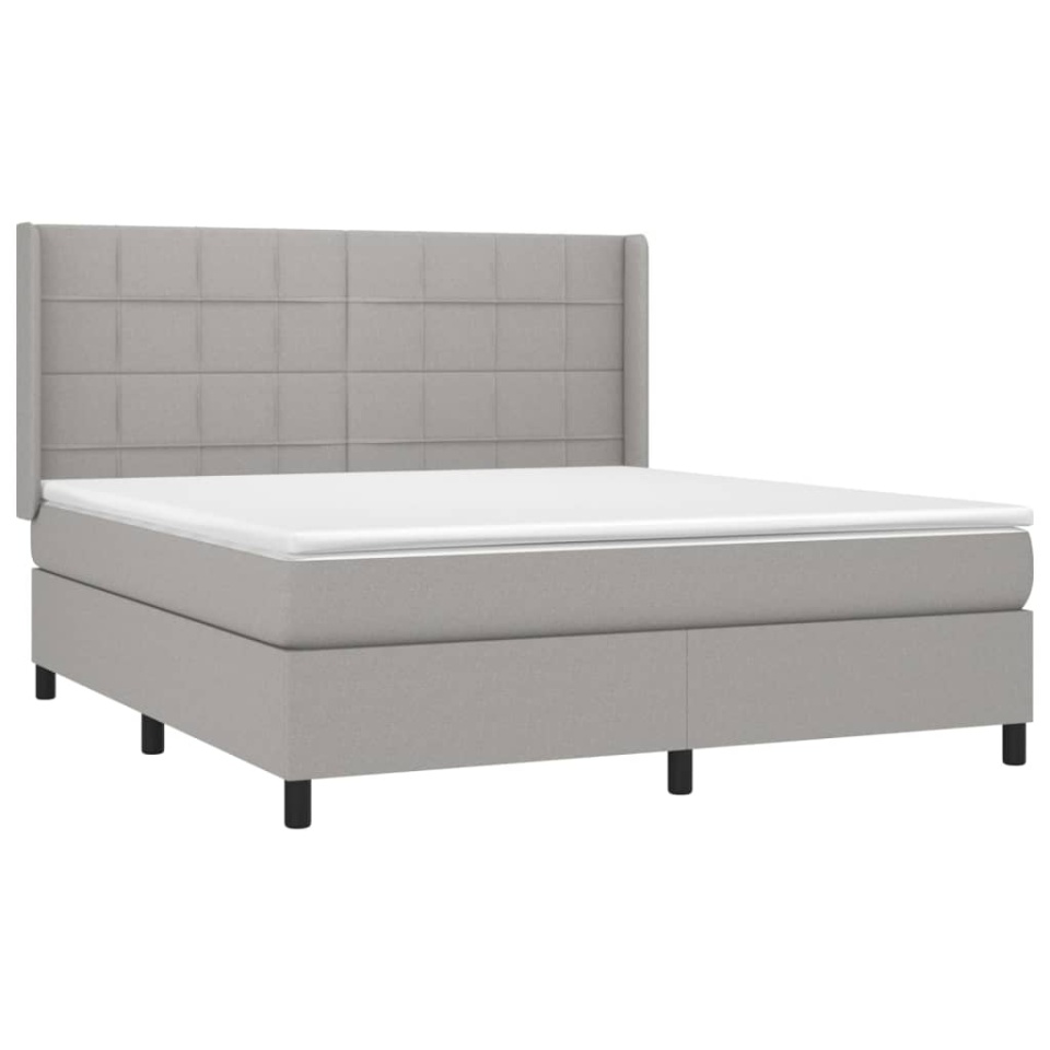 Pat cu arcuri, saltea și LED, gri deschis, 180x200 cm, textil - 3 | YEO