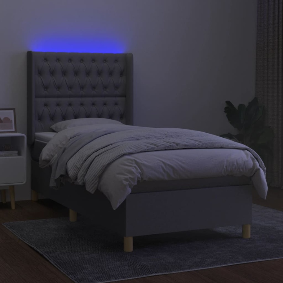 Pat cu arcuri, saltea și LED, gri deschis, 80x200 cm, textil - 2 | YEO